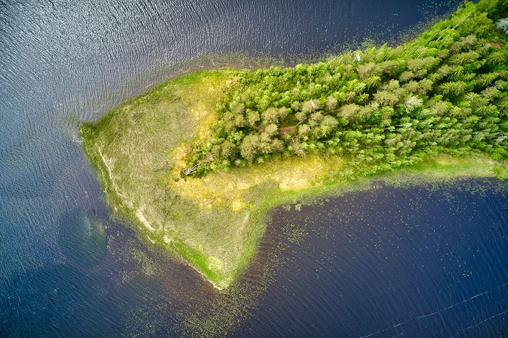 Finlandia-Savonlinna-aerial view-peninsula in a lake art print by Michele Molinari for $57.95 CAD